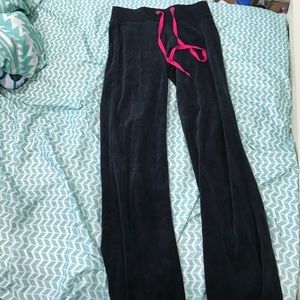 Black Velvet Sweatpants W/ Pink Laces
