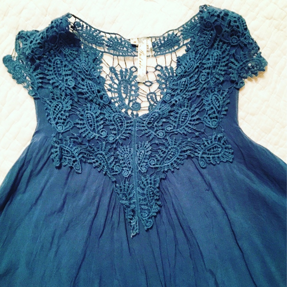 ModCloth Crochet Blue Blouse