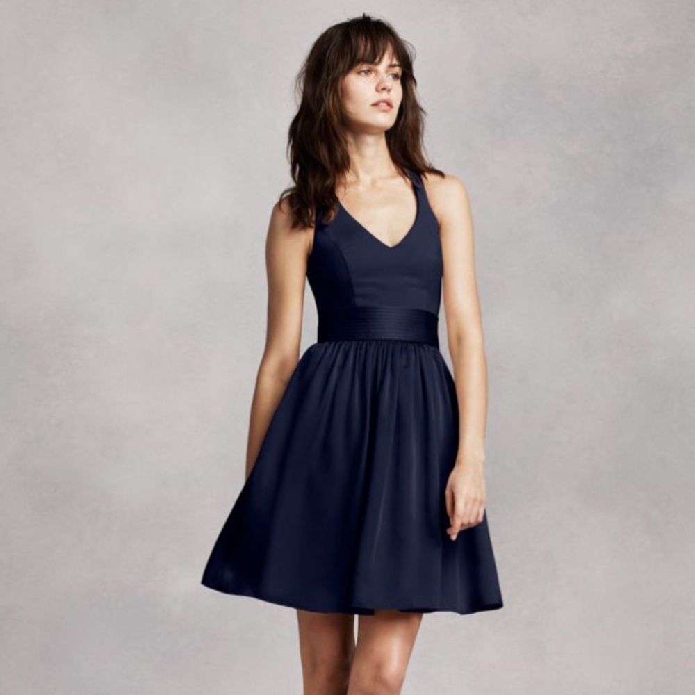 Navy Blue Short Halter Vera Wang Bridesmaid Dress