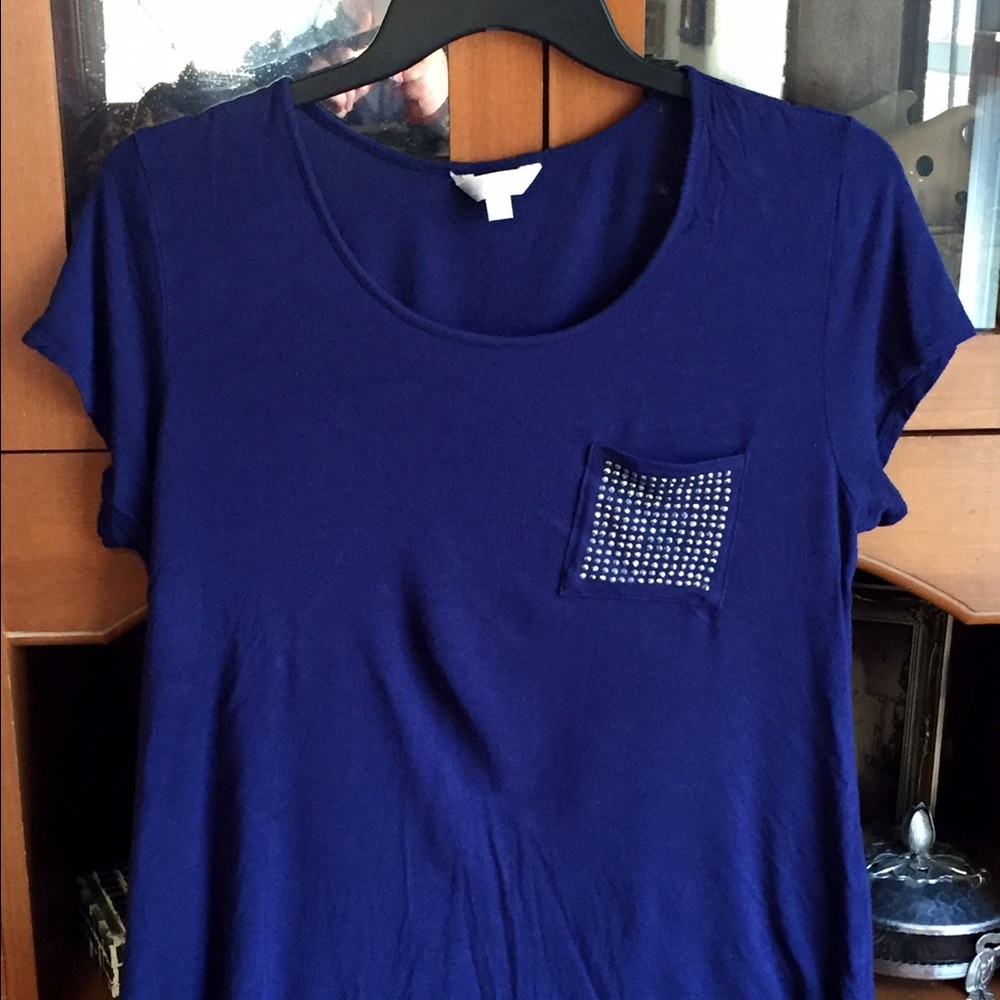 Blue Charming Charlie Tee with Rhinestone pocket