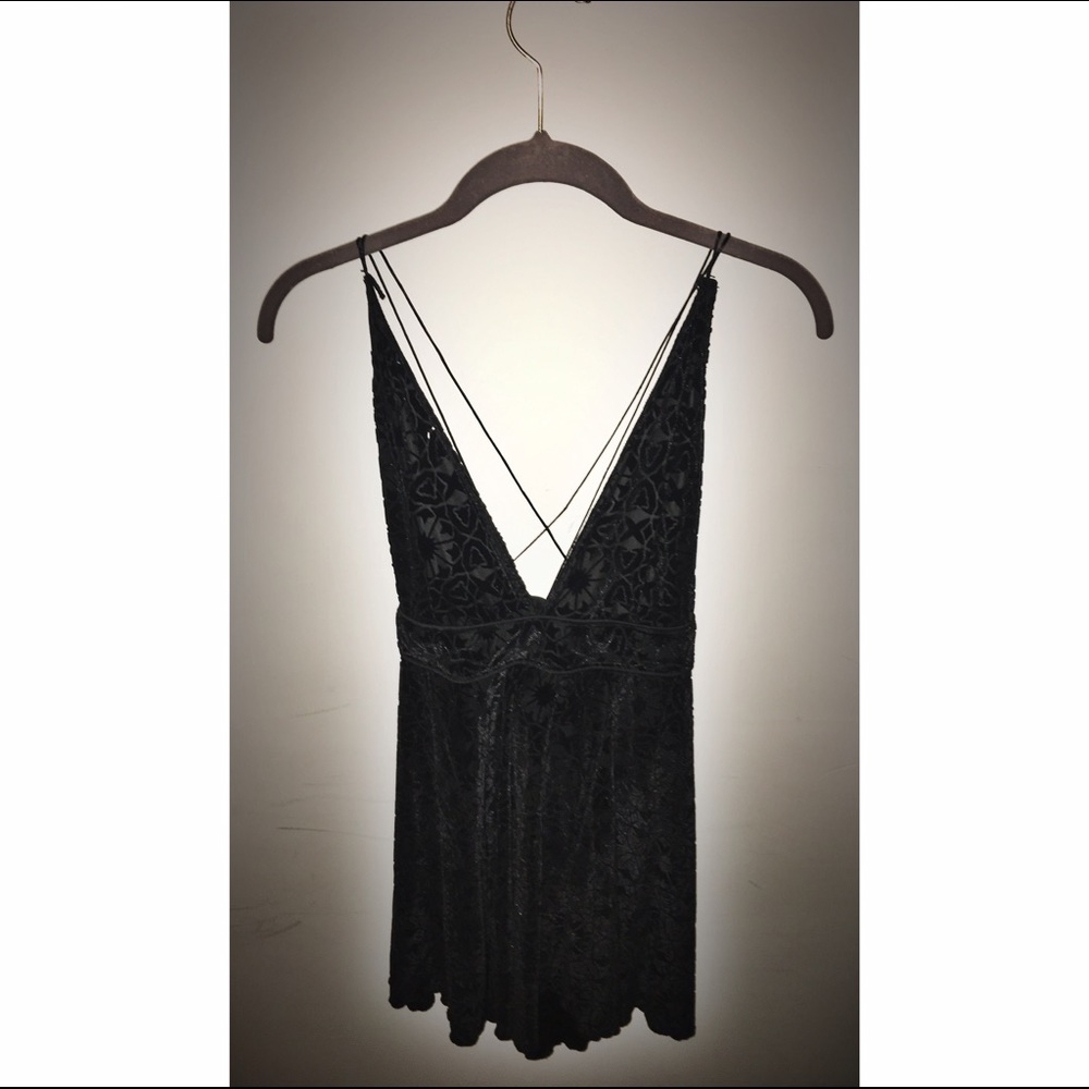 Free People Black Velvet Halter Dress