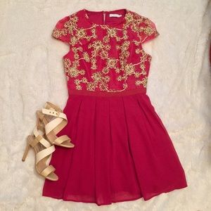 Magenta and gold embroidered dress