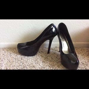 Black patent leather heels