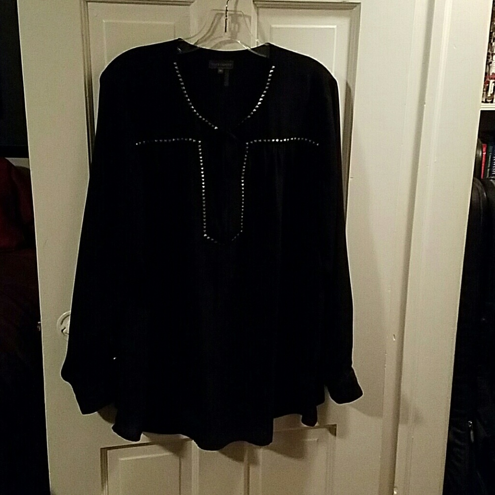 Vince Camuto black gold studded blouse
