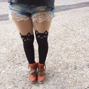 2x Cat /kitty Knee High Hosiery Pantyhose tights