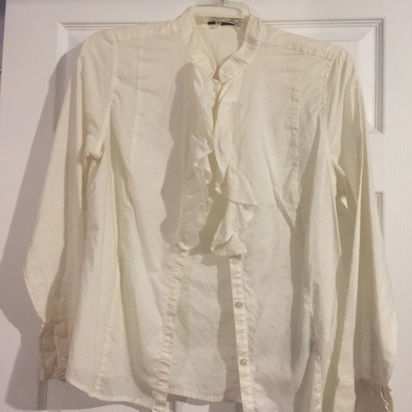 Liz Claiborne cream cotton long sleeve blouse - Picture 1 of 3