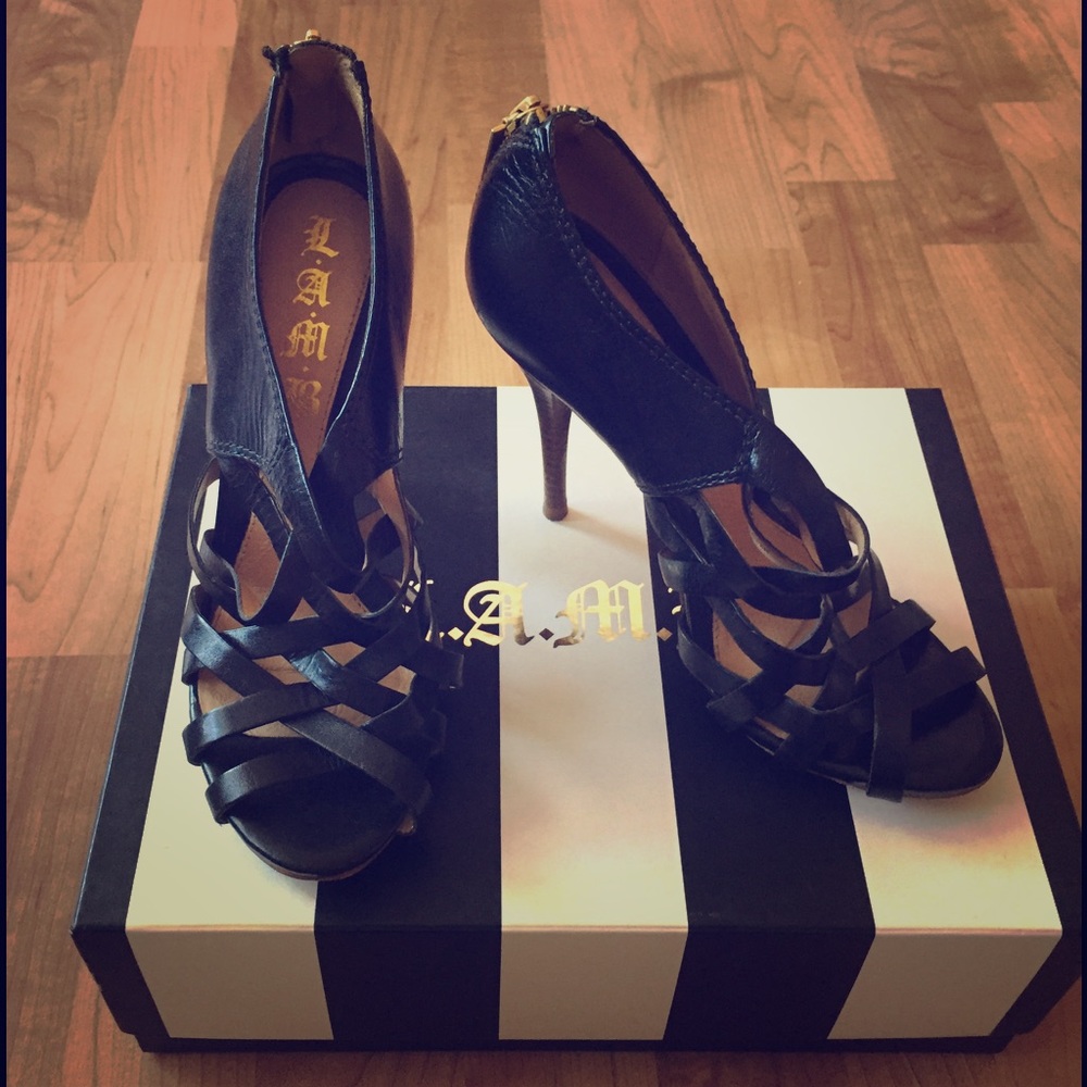 L.A.M.B. black strappy stiletto