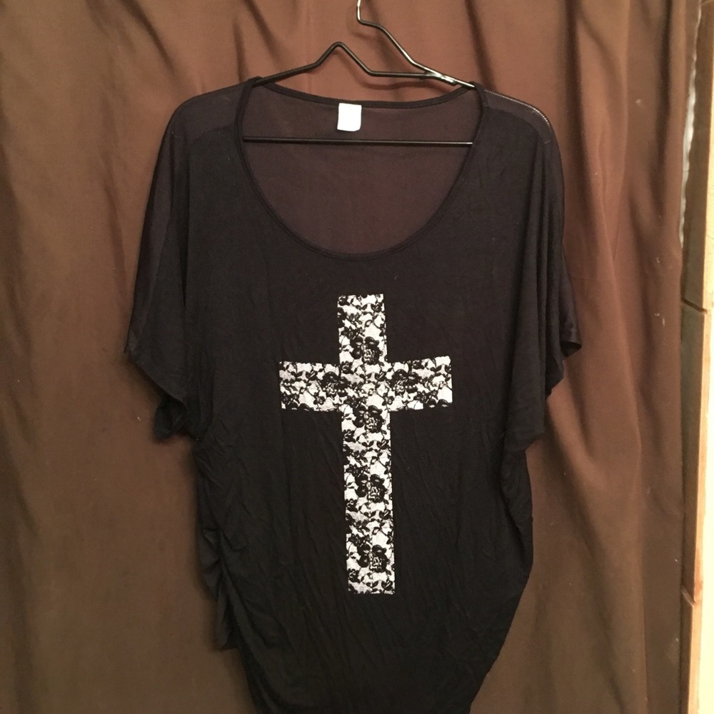 Black cross shirt, mesh back