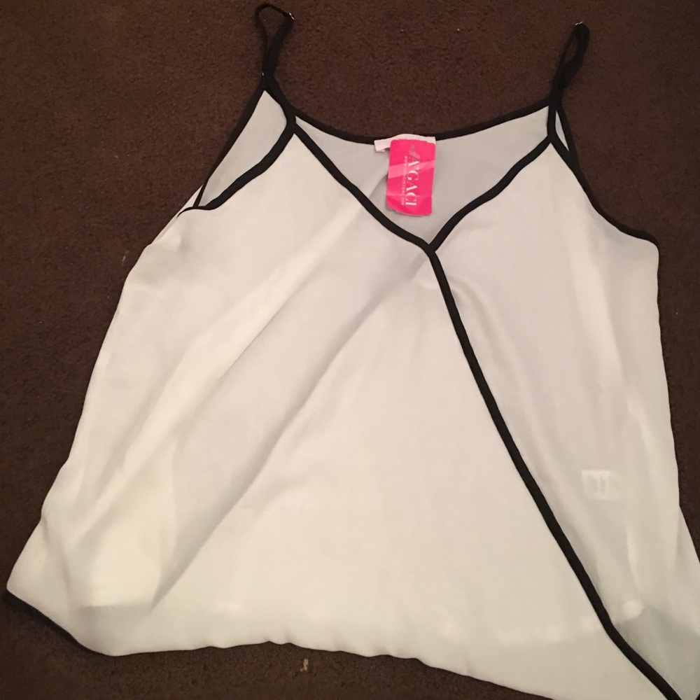 A black and white wrap blouse