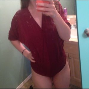 Maroon flowy plunge bodysuit