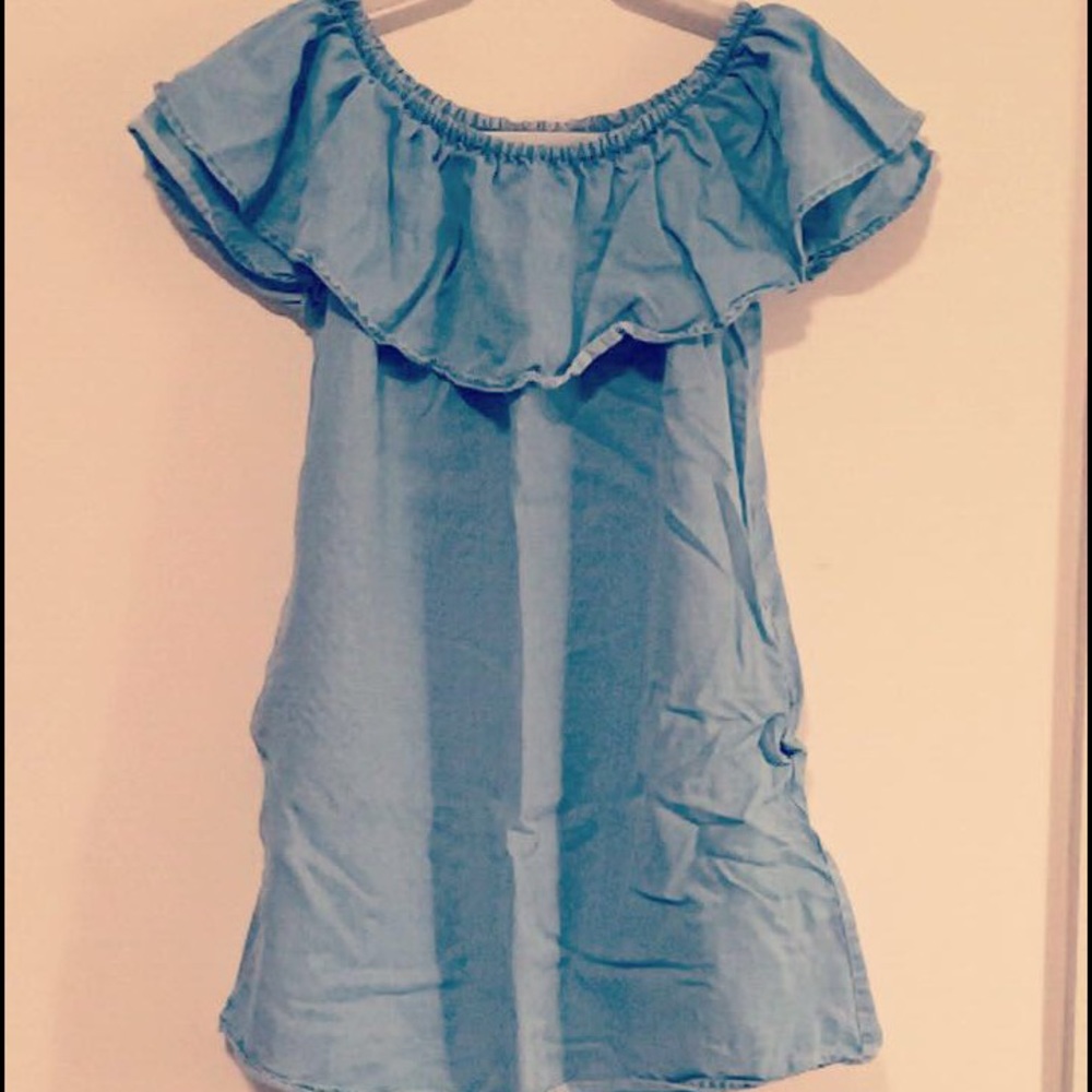 Zara Denim Off-The-Shoulder Dress