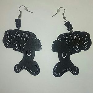 African Handcut Wooden Silhouette Dangle Earrings