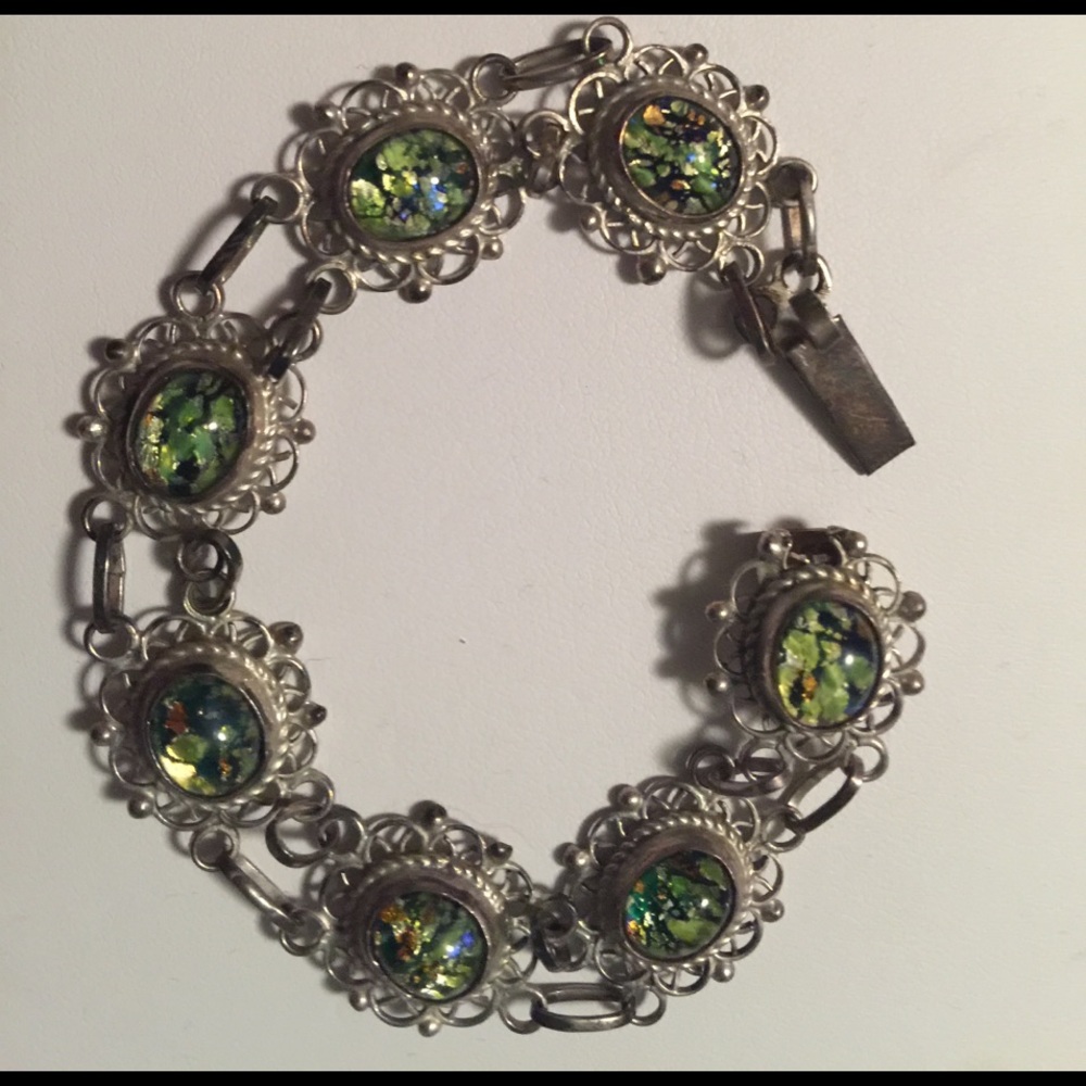 Opal & silver link bracelet