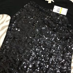 Michael Kors Long Sleeve Black Sequins Top Med NEW