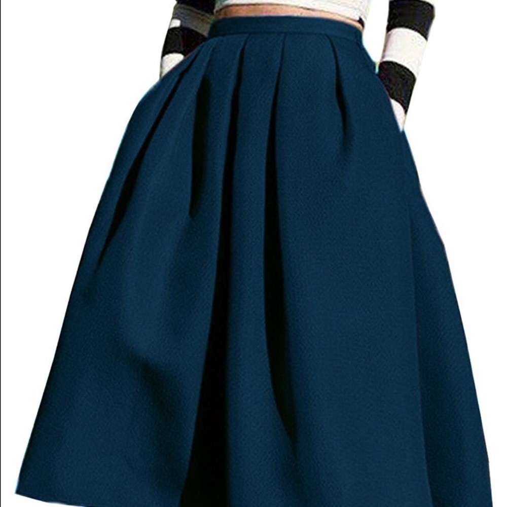 Navy Full Circle Midi Skirt