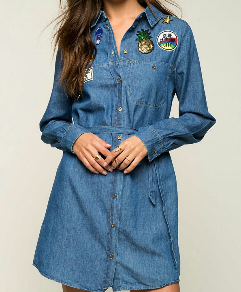 NEW! Patches Chambray Shirtdress - Picture 1 of 8