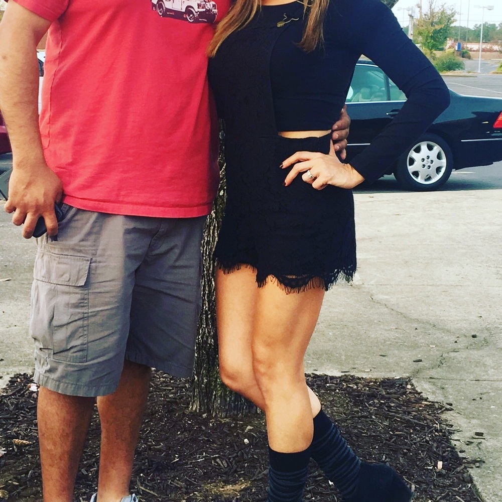 Black lace shorts overalls