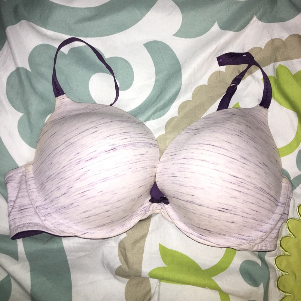 Purple and White Victoria's Secret Plunge Bra