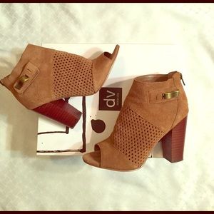 DV Dolce Vita Brown Suede Mesh Peep Toe Bootie