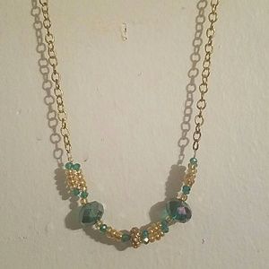 Handmade gold tone bead and chain necklace