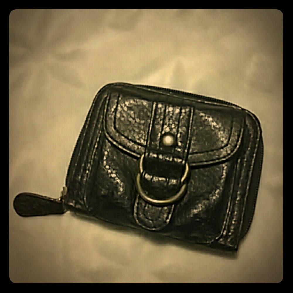 Lots Of Pockets! Black faux leather wallet EUC