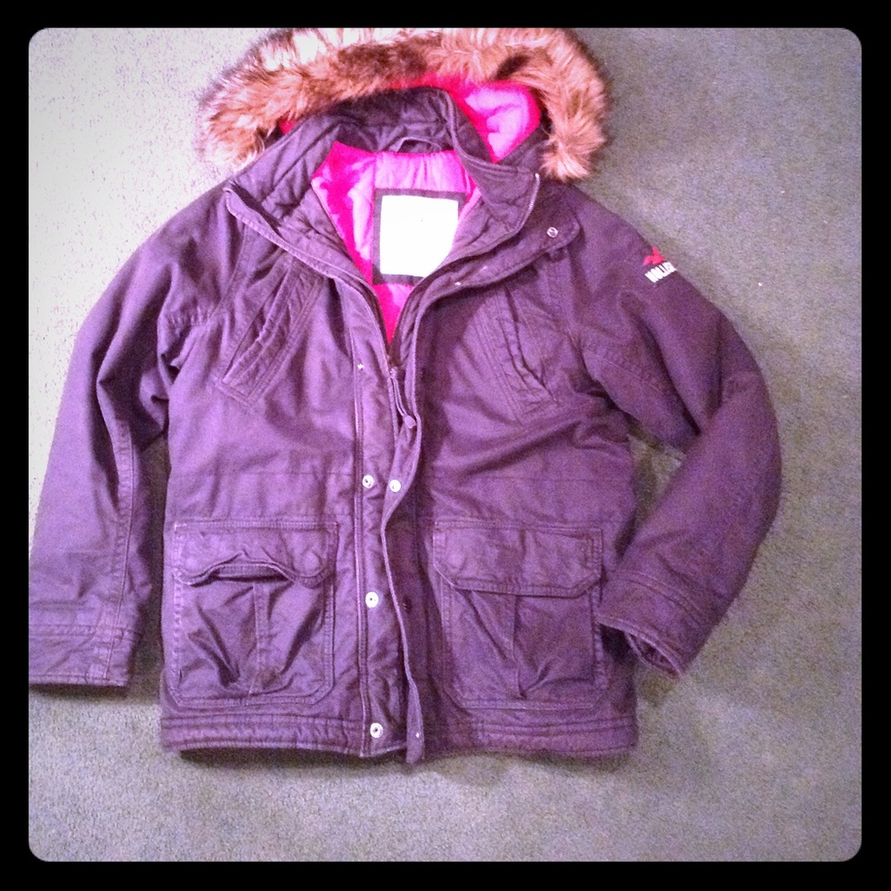 Men's navy fur hooded anorak coat