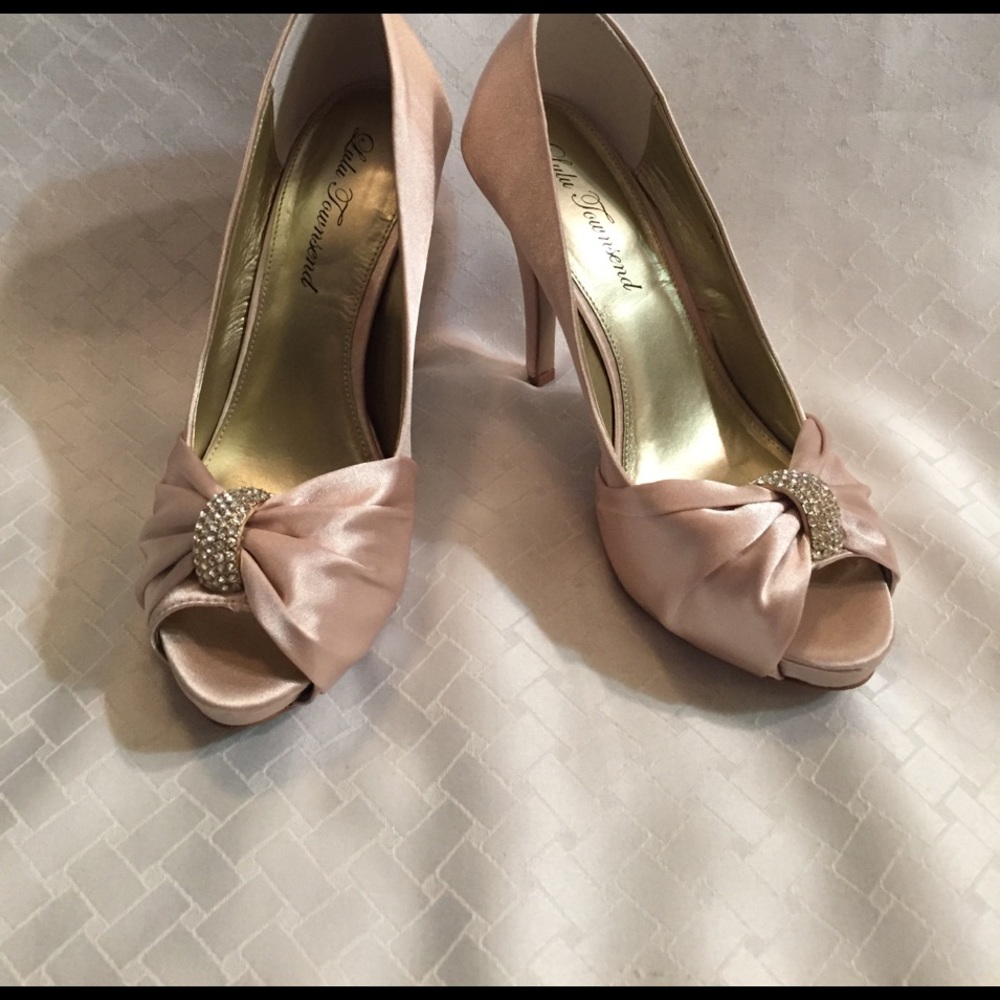 Champagne Rhinestone Platform Peep Toe