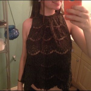 Dark green High neck lace blouse
