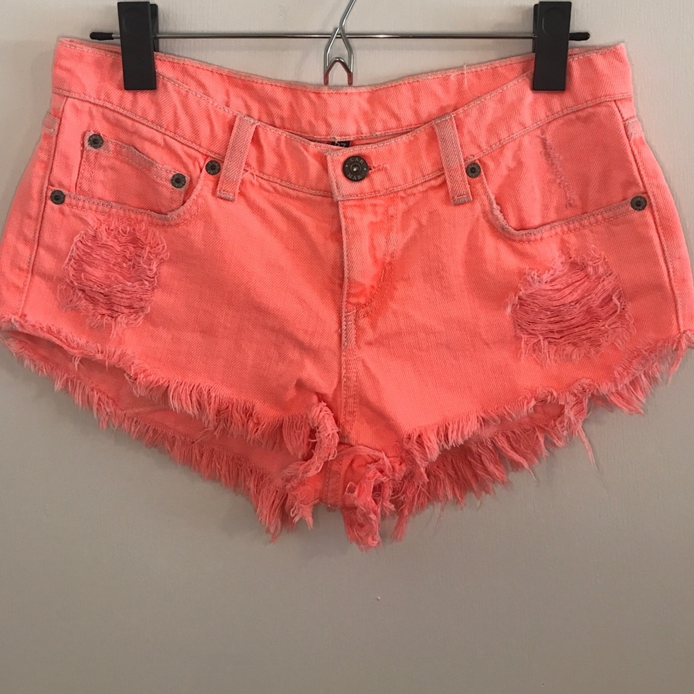 LF Shorts Orange Neon Distressed Denim