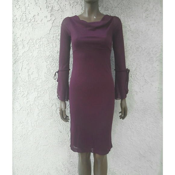 Maroon Mesh Overlay Dress with Sheer Sleeves - Picture 1 of 4