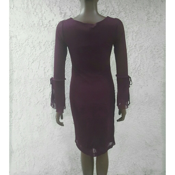Maroon Mesh Overlay Dress with Sheer Sleeves - Picture 2 of 4