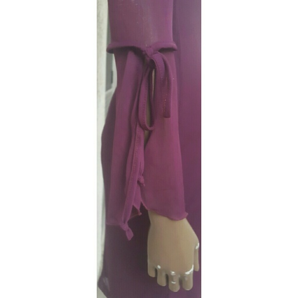 Maroon Mesh Overlay Dress with Sheer Sleeves - Picture 3 of 4