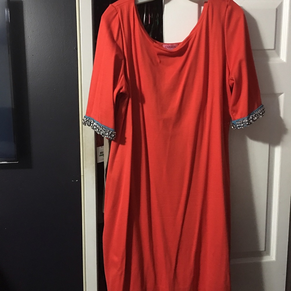 Designer 3/4  embellished trimmed shelves dress