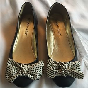Slightly used black flats with polka dot bow tie