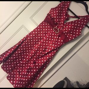 Satin polka dot halter dress