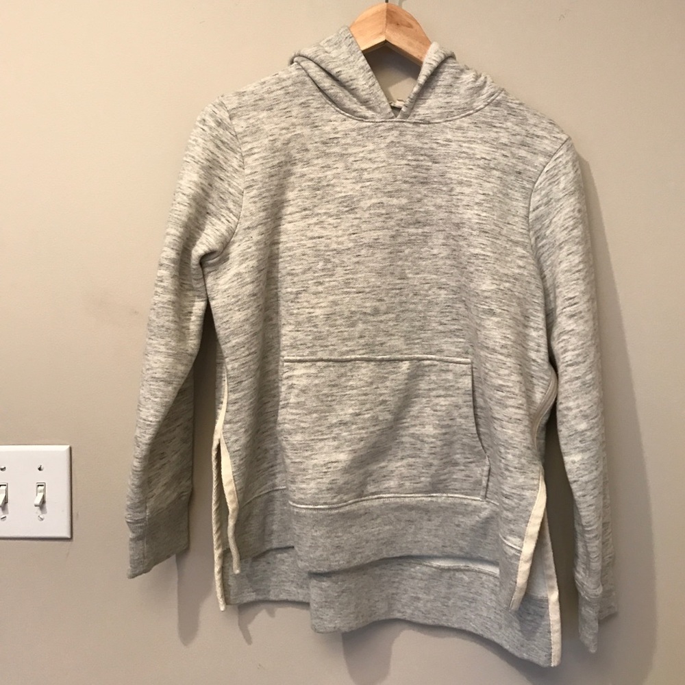 Hooded gray Madewell sweatshirt with white stripe