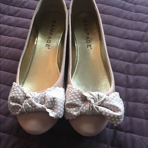 NWOT pale pink flats with polka dot bow tie