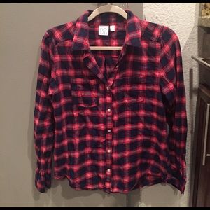 BP plaid check button down top