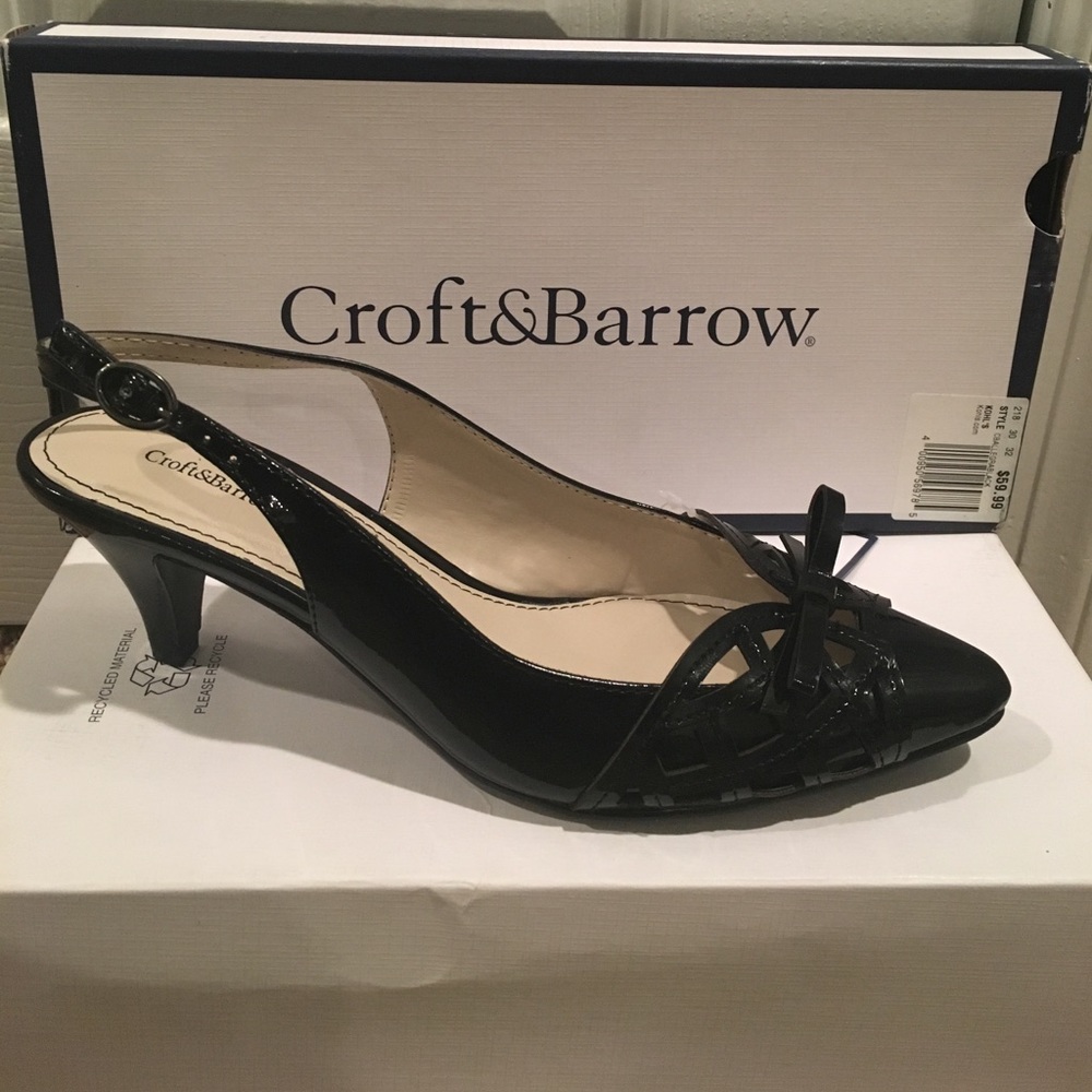 Black Sling Back Heels, pointed toe, kitten heel