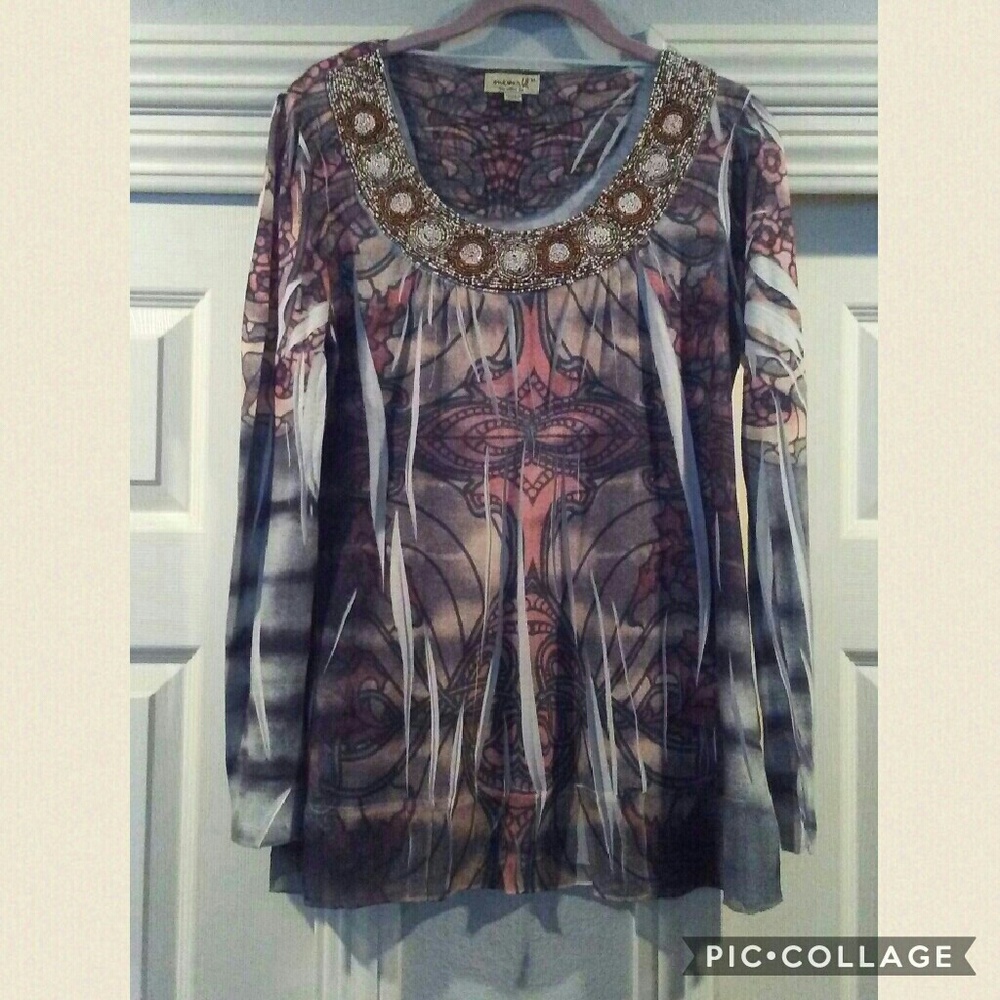 Long sleeve top from Macy's w/beaded neckline