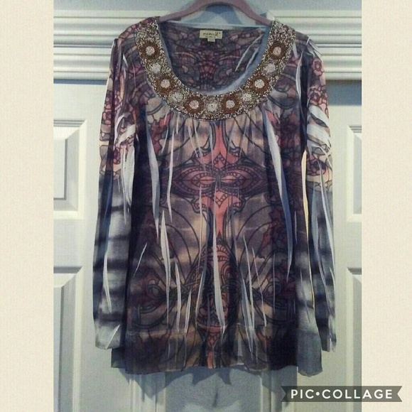 Long sleeve top from Macy's w/beaded neckline - Picture 1 of 1