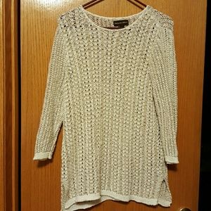 Loose knit long length sweater. Tan white! L