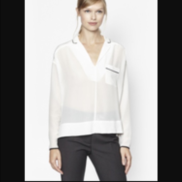 NWOT French Connection Silk Contrast Trim Blouse - Picture 4 of 4