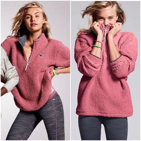 PINK Victoria's Secret Tops - PINK Victoria's Secret Sherpa 1/4 zip BEGONIA NWT
