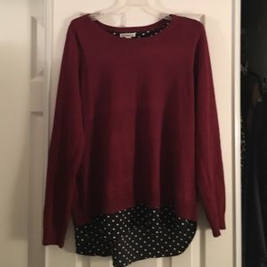 NEVER WORN! Maroon sweater with polkadot underlay
