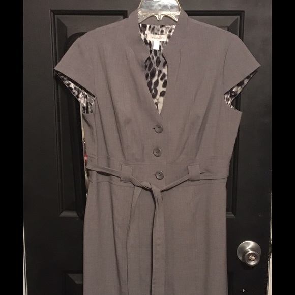 Grey dress princess seams, button front,tie belt. - Picture 1 of 3