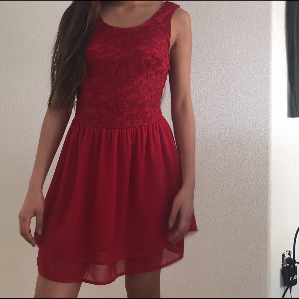 Red lace dress with corset back