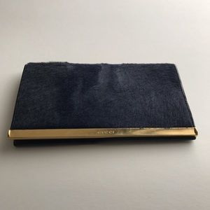 Gucci Pony Hair Navy Blue Clutch Wallet