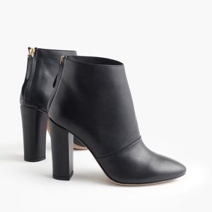 J Crew black leather high heeled booties