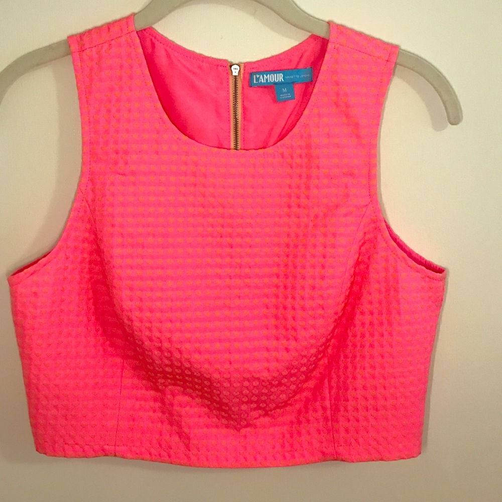 Nanette Lepore Hot Pink CropTop with Orange Hearts